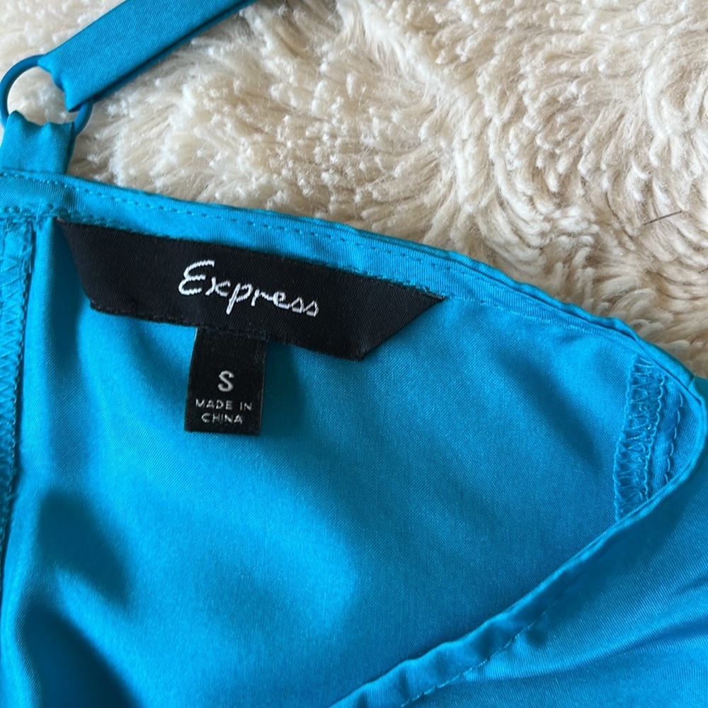 New Without Tag Y2K Express Turquoise 100%  Silk Camisole with Cream Lace Size S - Picture 6 of 8